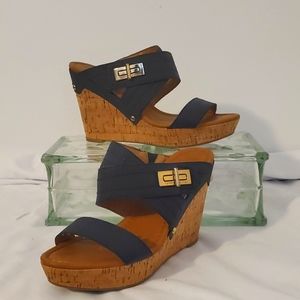 @EUC Tommy Hilfiger Navy, Studded, Cork Platform Sandals